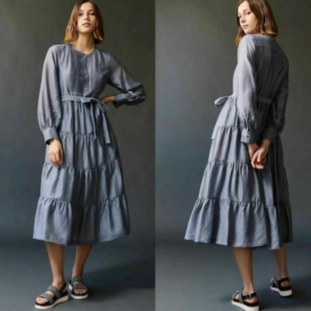 Anthropologie Charcoal Long-Sleeve Dress